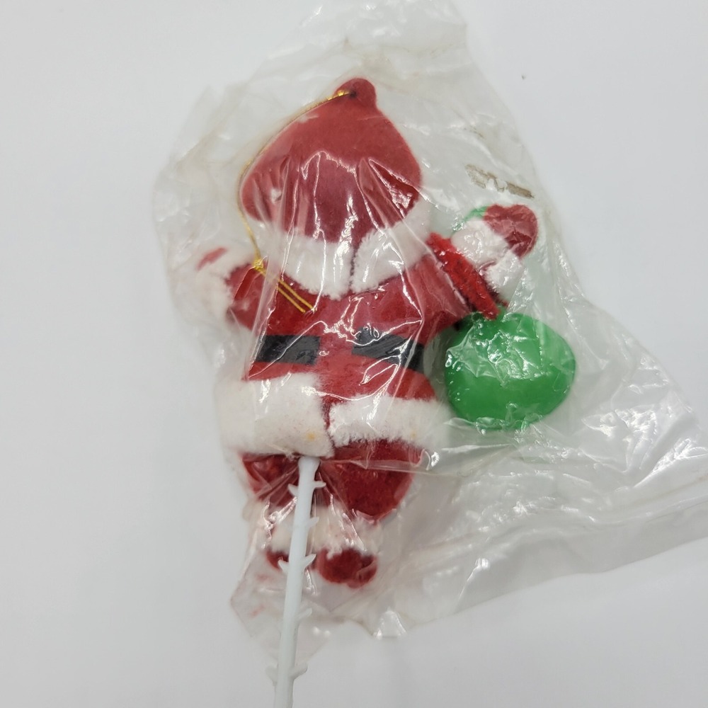 Vtg Flocked Santa Claus on Stick Flower Cake Decoration Hong Kong 4" - Picture 4 of 6